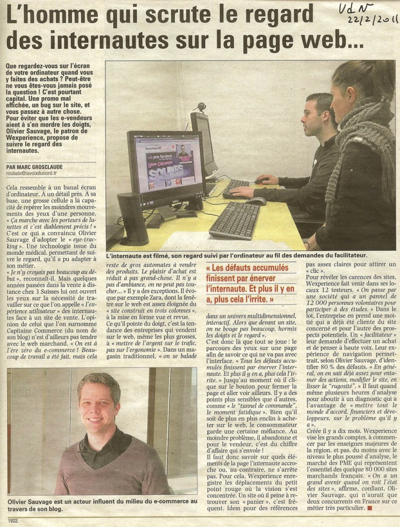 wexperience_article_voixdunord_22022011 Article de la Voix du Nord sur Wexperience