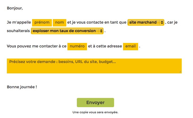 Ah, il y a un formulaire en langage naturel sur Wexperience, ça tombe bien !