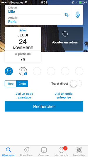 Ecran recherche app voyages-sncf oct 2016