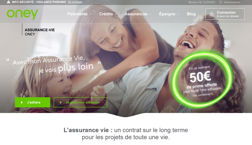 La page finale après refonte du produit d'assurance vie d'Oney