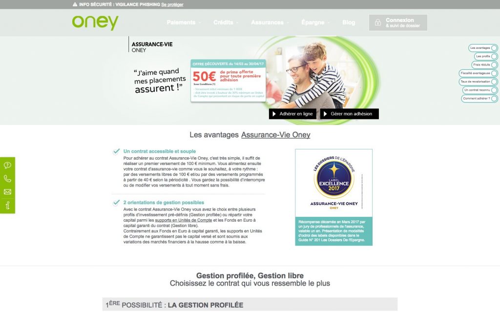 Page Oney Assurance Vie Ancienne Version
